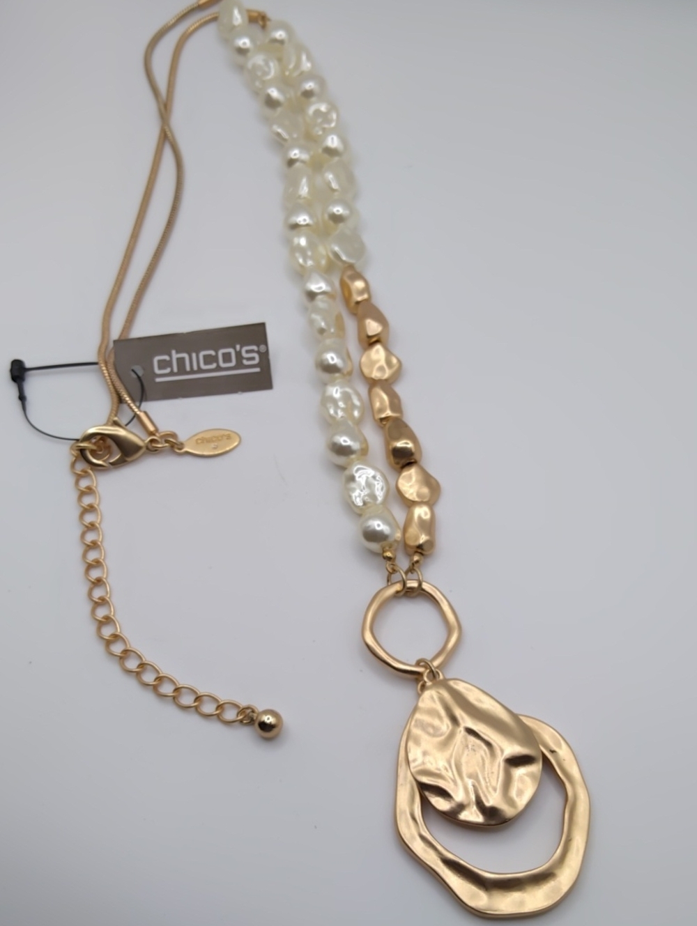 Chico's Pearl And Wobbled Metal Necklace NWT
